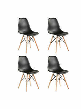 Set 4 scaune Truly Heinner Home, sezut plastic, picioare lemn, HR-SCHRTRLY-BLK, Negru