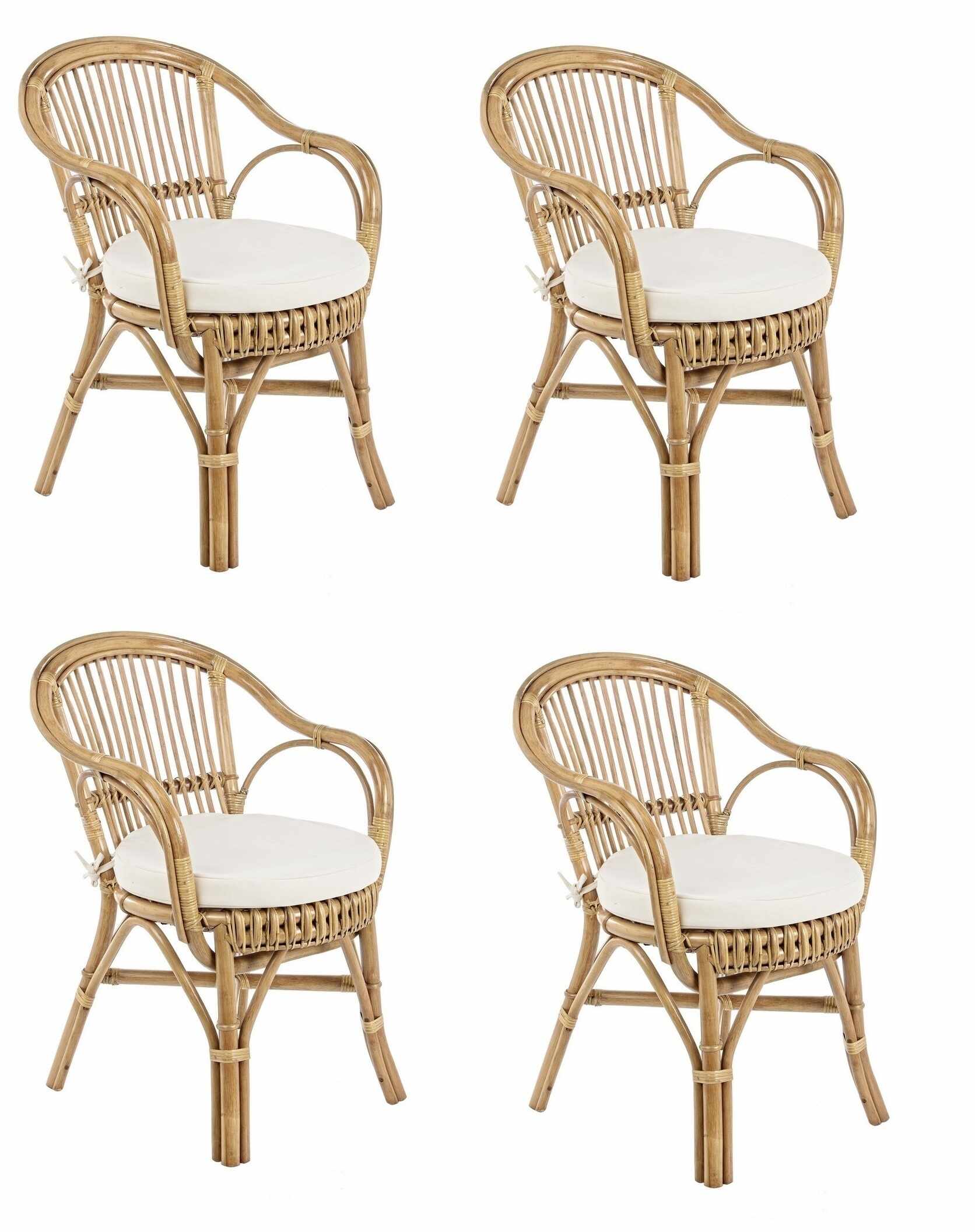 Set 4 scaune de gradina / terasa din ratan New Barina Natural, l57xA61xH80 cm