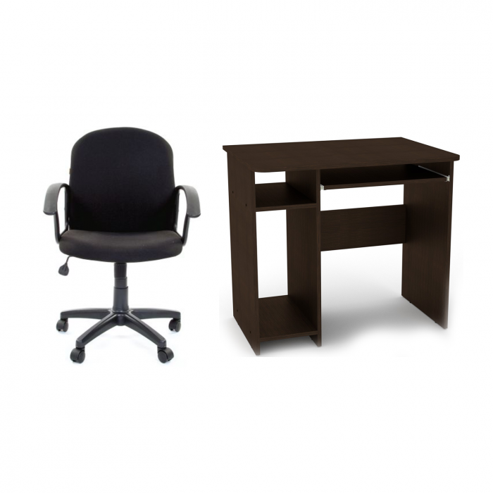 Set birou PC SKM-12, wenge, 82x60x74 cm si scaun birou directorial CALIPSO, negru, 50x48x92 102 cm