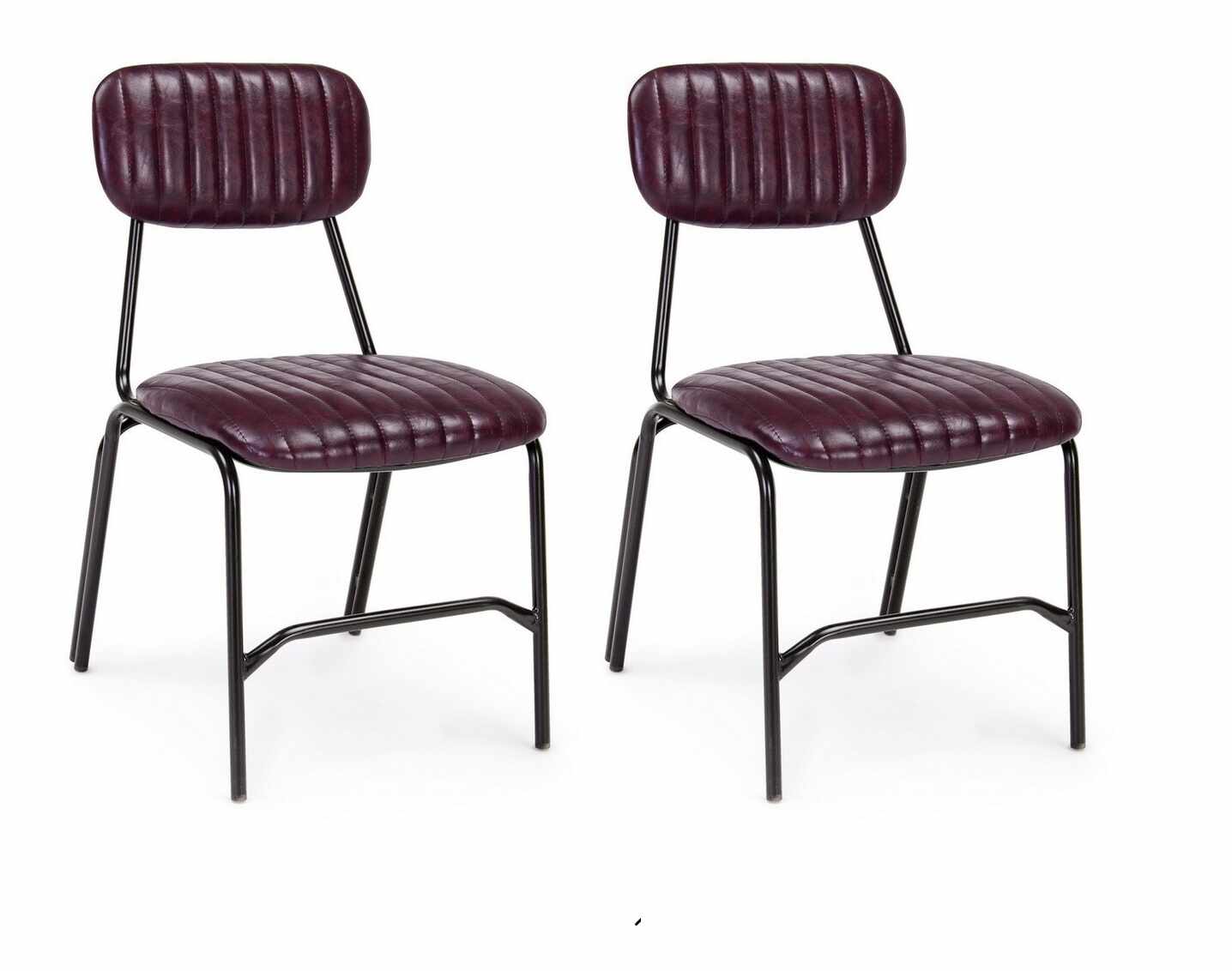 Set 2 scaune tapitate cu piele ecologica si picioare metalice Debbie Bordeaux / Negru, l44xA55xH73 cm
