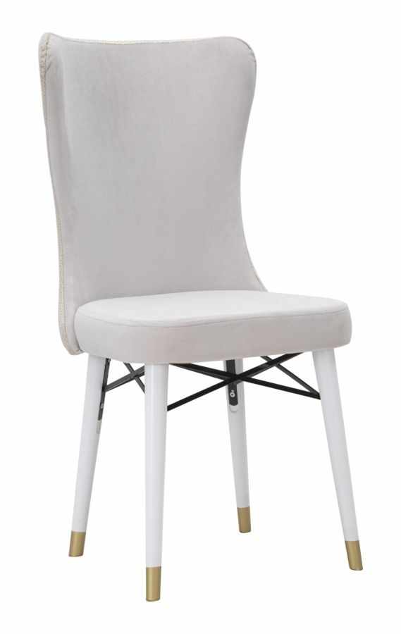 Set 2 scaune tapitate cu stofa si picioare din lemn Mimoza, Velvet Crem / Alb / Auriu, l40xA65xH99 cm