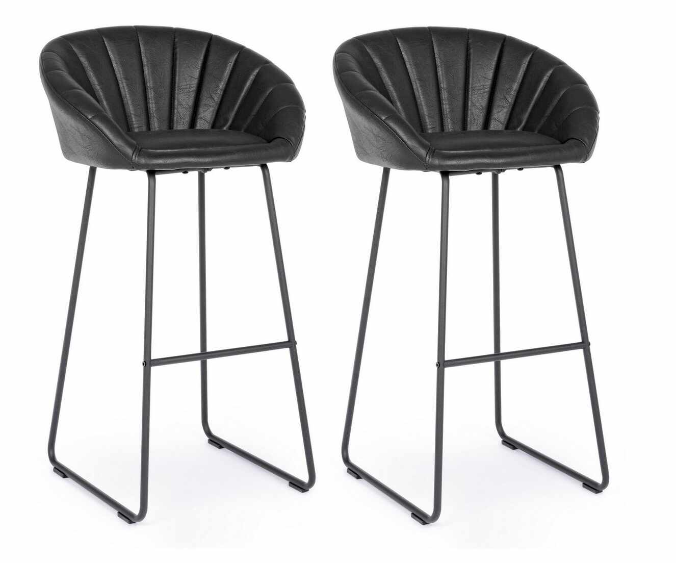 Set 2 scaune de bar tapitate cu piele ecologica si picioare metalice Jacky Negru, l54xA46xH98 cm