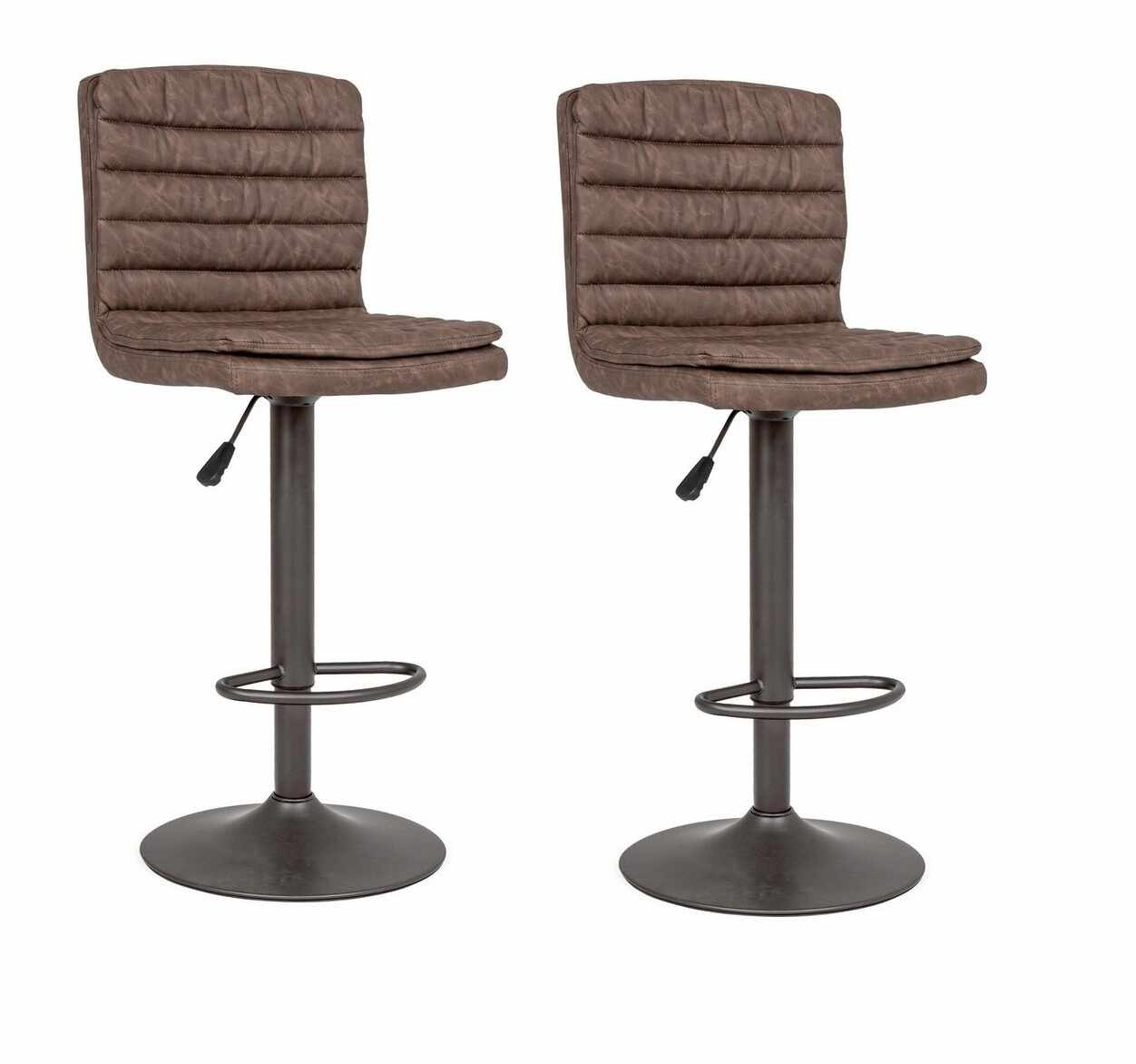 Set 2 scaune de bar tapitate cu piele ecologica si picior metalic Connor Maro / Gri, l41xA50xH94,5-115,5 cm