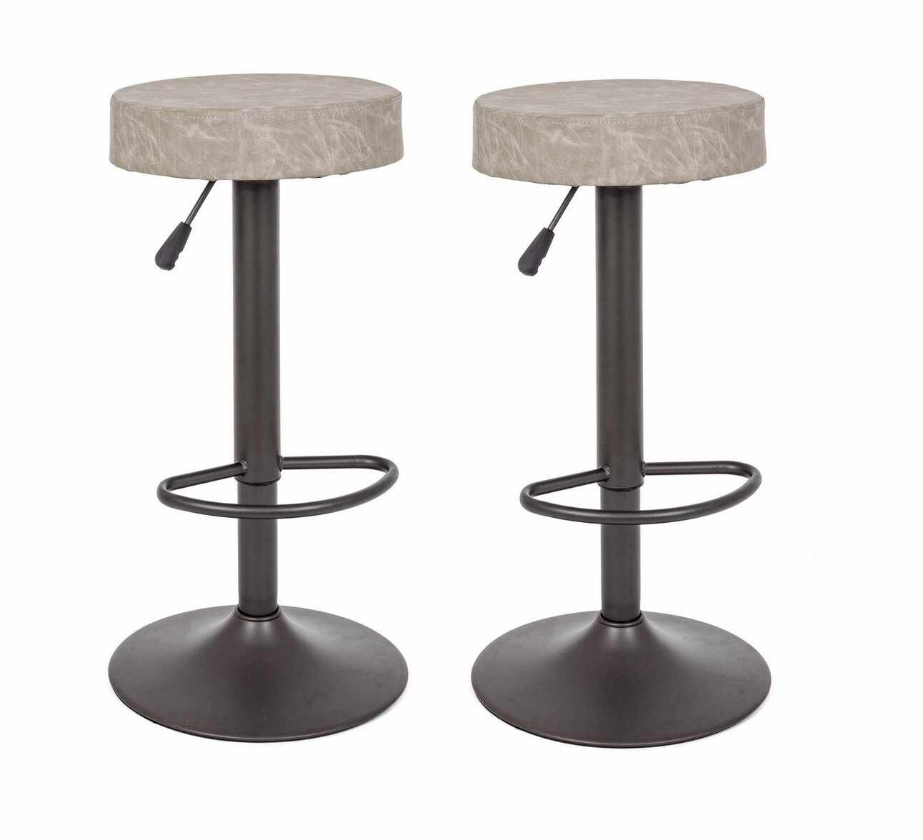Set 2 scaune de bar tapitate cu piele ecologica si picior metalic Piper Matt Gri Deschis, Ø35xH64-85 cm