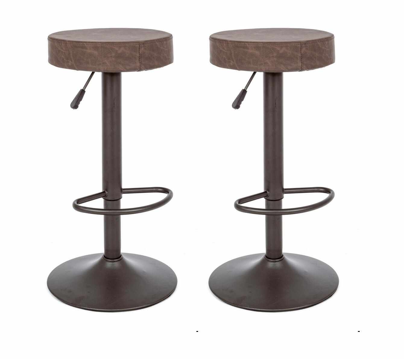 Set 2 scaune de bar tapitate cu piele ecologica si picior metalic Piper Matt Maro / Gri, Ø35xH64-85 cm