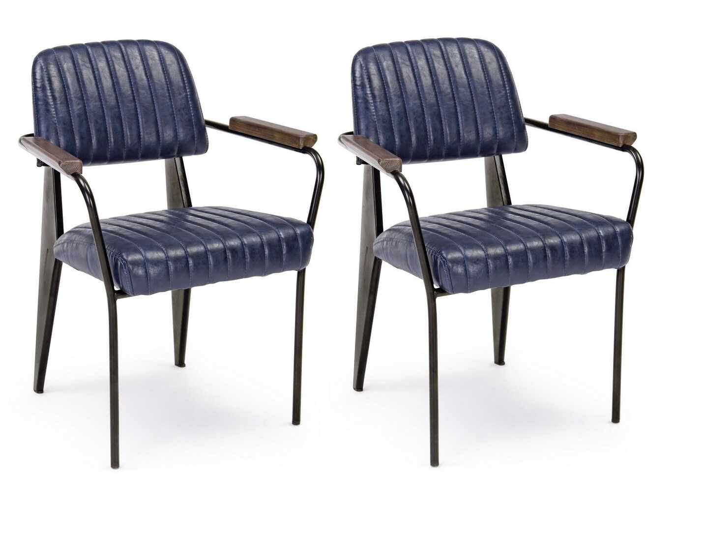 Set 2 scaune tapitate cu piele ecologica si picioare metalice Nelly Plus Albastru Inchis / Negru l60xA63xH84 cm
