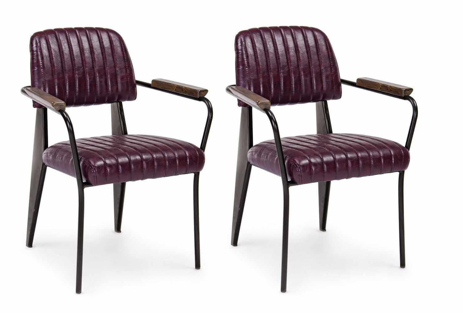 Set 2 scaune tapitate cu piele ecologica si picioare metalice Nelly Plus Bordeaux / Negru l60xA63xH84 cm
