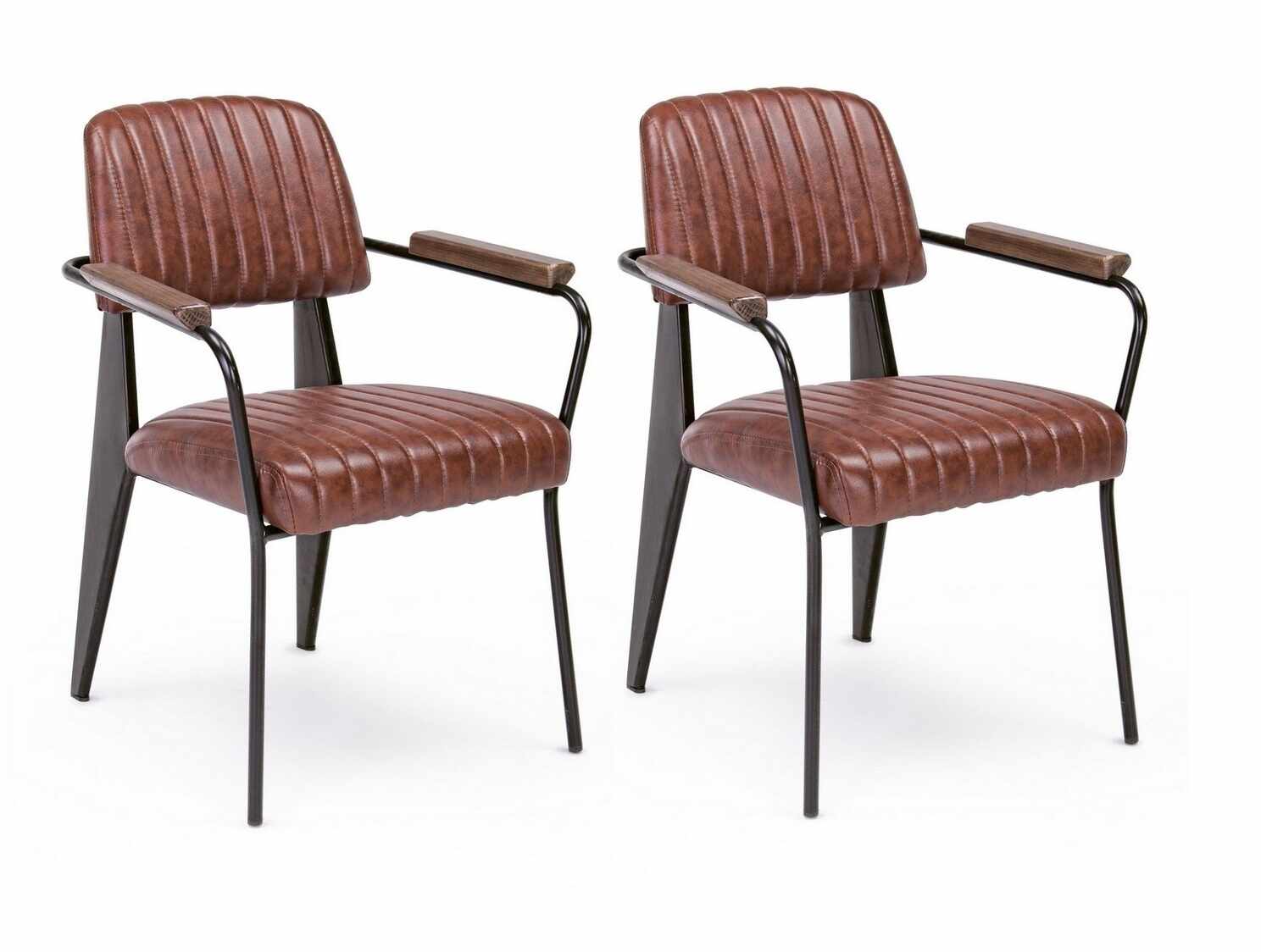 Set 2 scaune tapitate cu piele ecologica si picioare metalice Nelly Plus Caramiziu / Negru l60xA63xH84 cm