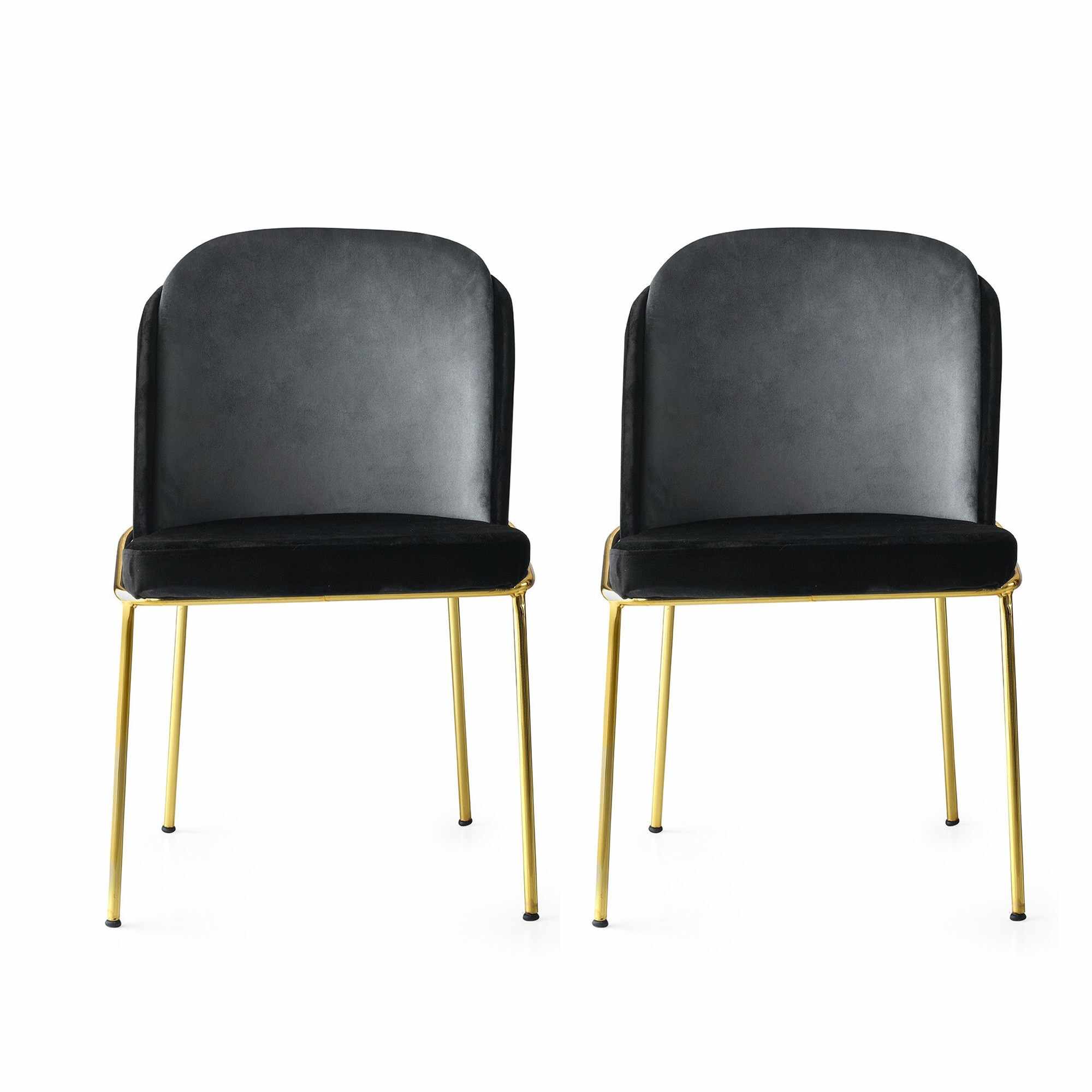 Set 2 scaune tapitate cu stofa si picioare metalice, Dore 101 Velvet Negru / Gri / Auriu, l54xA55xH86 cm