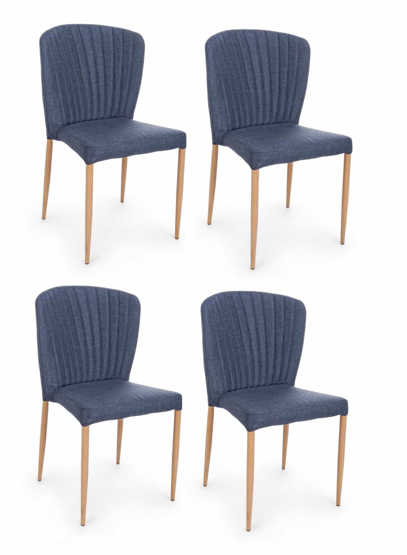 Set 4 scaune tapitate cu stofa si picioare metalice Shell Bleumarin / Natural, l62xA52xH85 cm