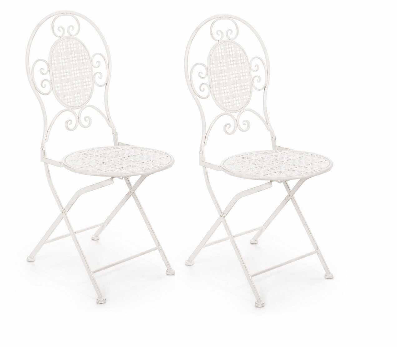 Set 2 scaune pliabile de gradina / terasa din metal Emily Alb, l40xA40xH94 cm