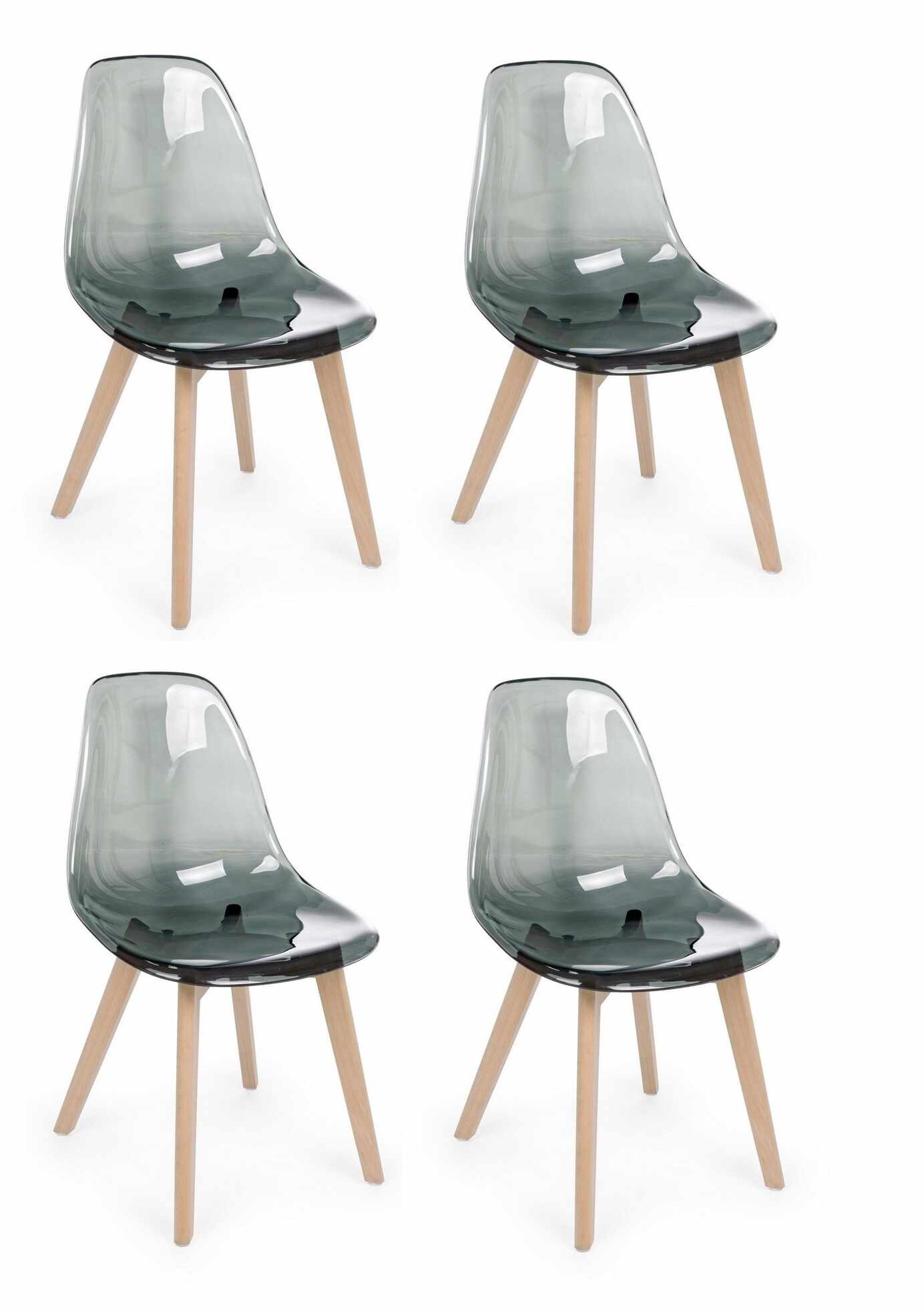 Set 4 scaune din plastic cu picioare de lemn Easy Smoky Gri Inchis / Natural, l52xA47xH82 cm