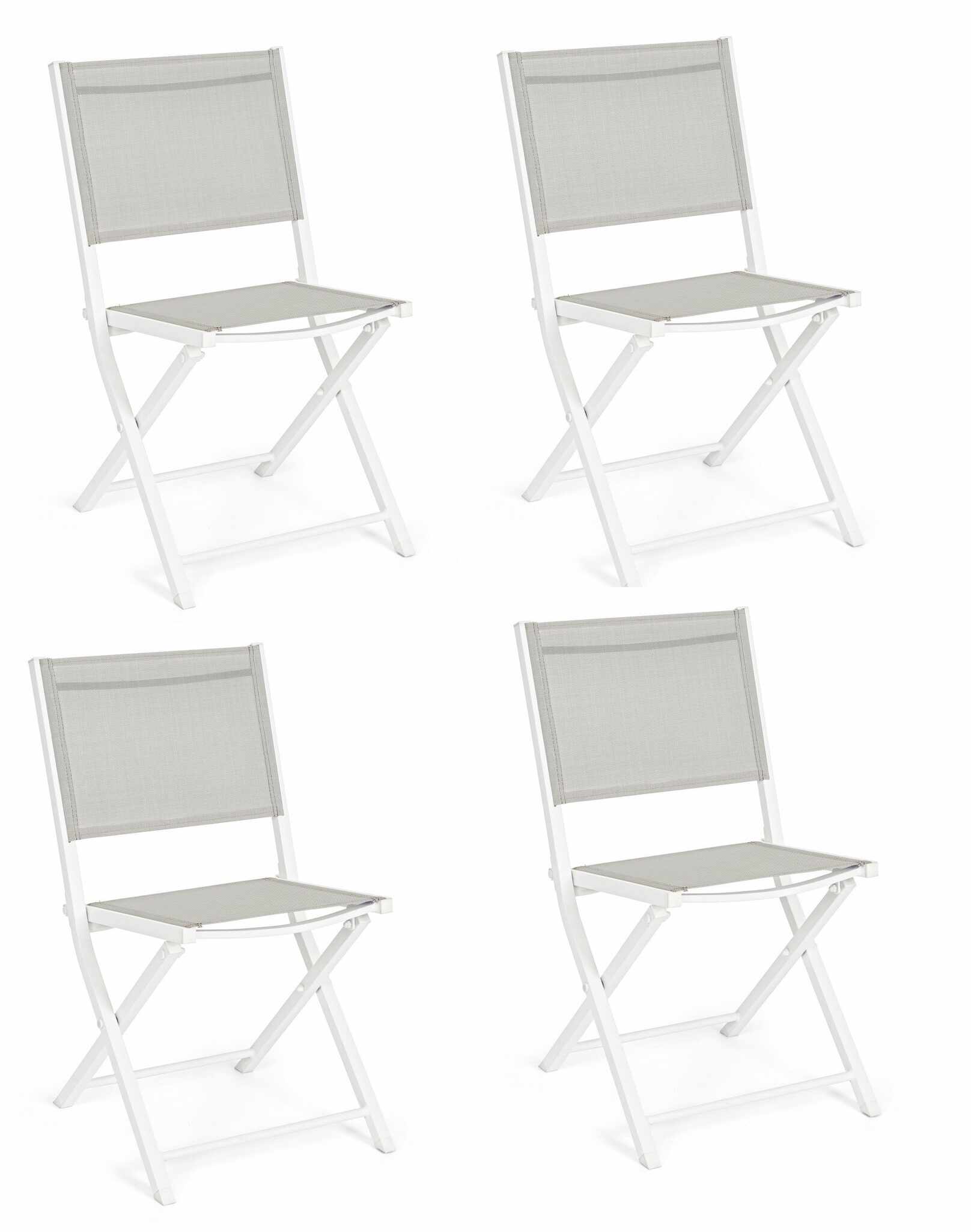 Set 4 scaune pliabile de gradina / terasa din metal si material textil Hilde Alb, l48xA55,5xH82,5 cm