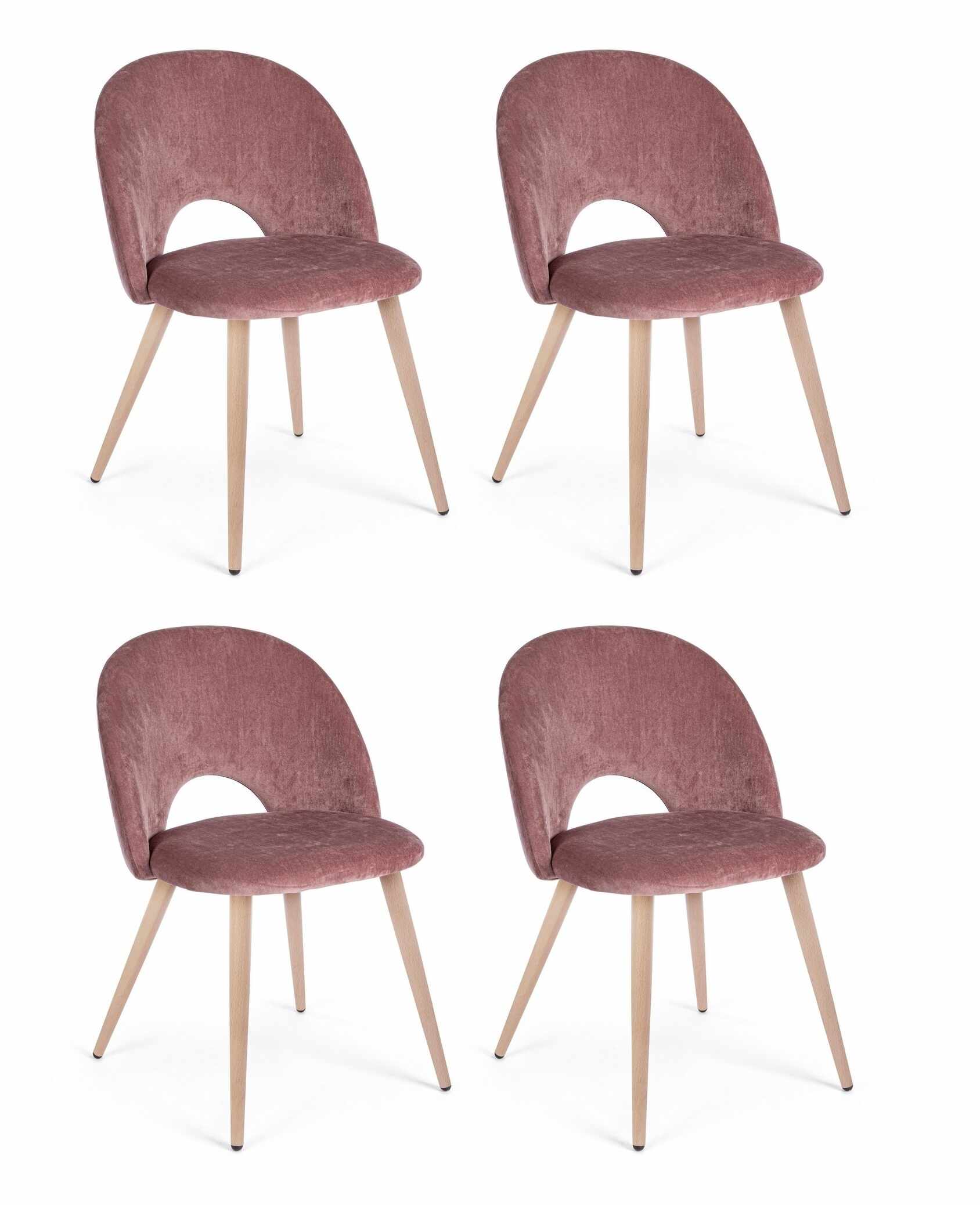 Set 4 scaune tapitate cu stofa si picioare metalice Linzey Velvet Roz / Natural, l53xA60xH82 cm