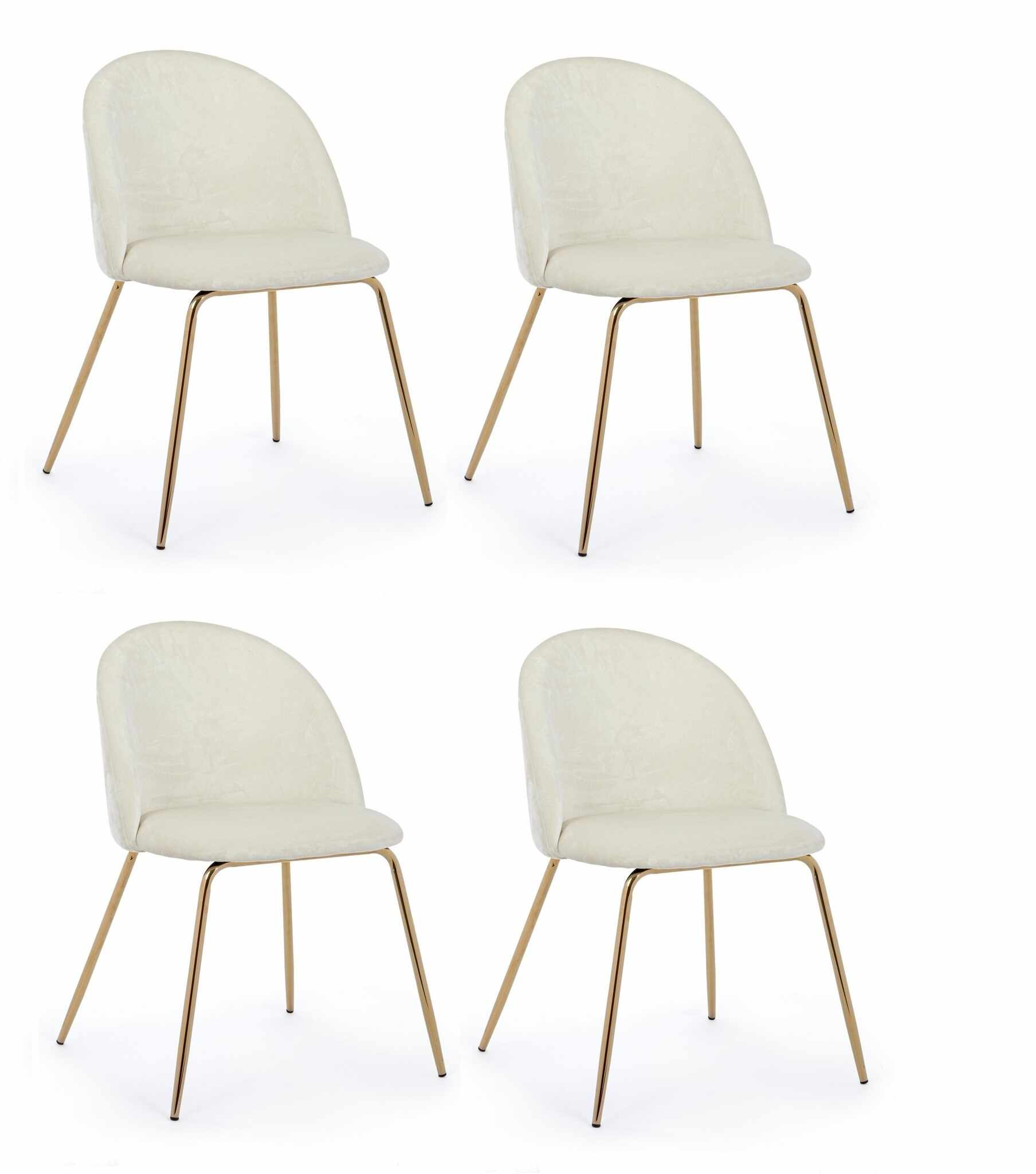 Set 4 scaune tapitate cu stofa si picioare metalice Tanya Velvet Alb / Auriu, l49xA55xH77 cm