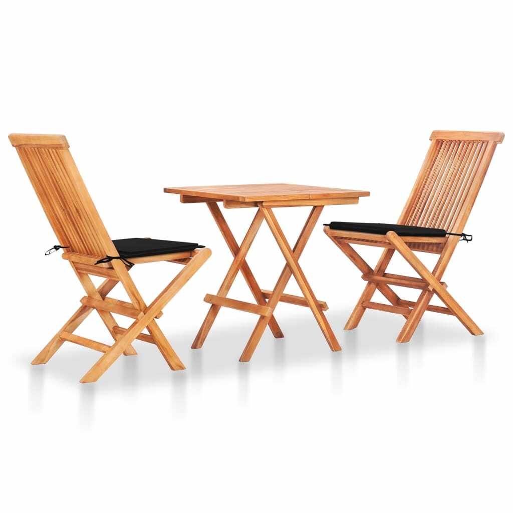 Set masa + 2 scaune pliabile pentru gradina / terasa, din lemn de tec, Arlo Natural / Negru, L60xl60xH65 cm