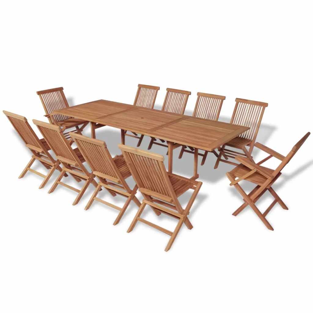 Set masa de gradina / terasa din lemn de tec + 10 scaune pliabile de gradina, Dotson Natural, L240xl90xH75 cm