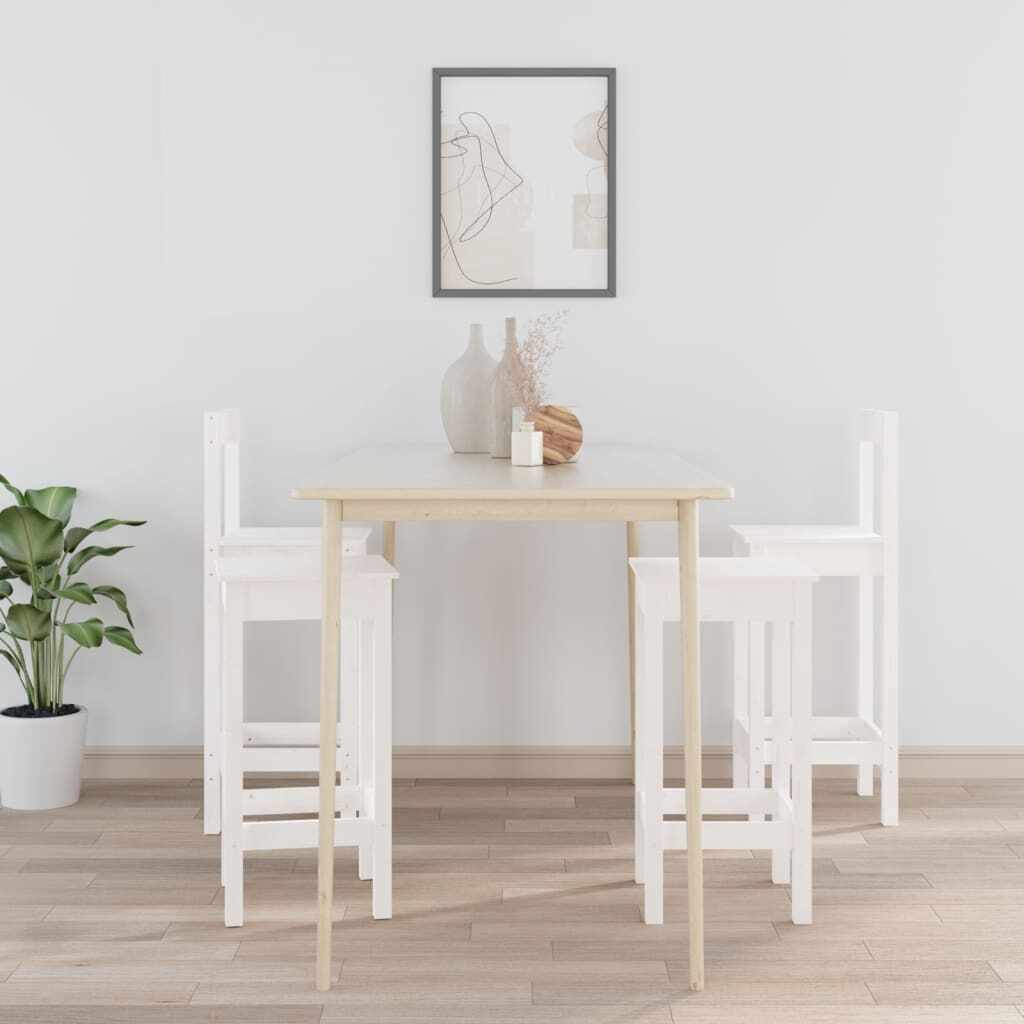vidaXL Set scaune de bar, alb, 4 piese, lemn masiv de pin