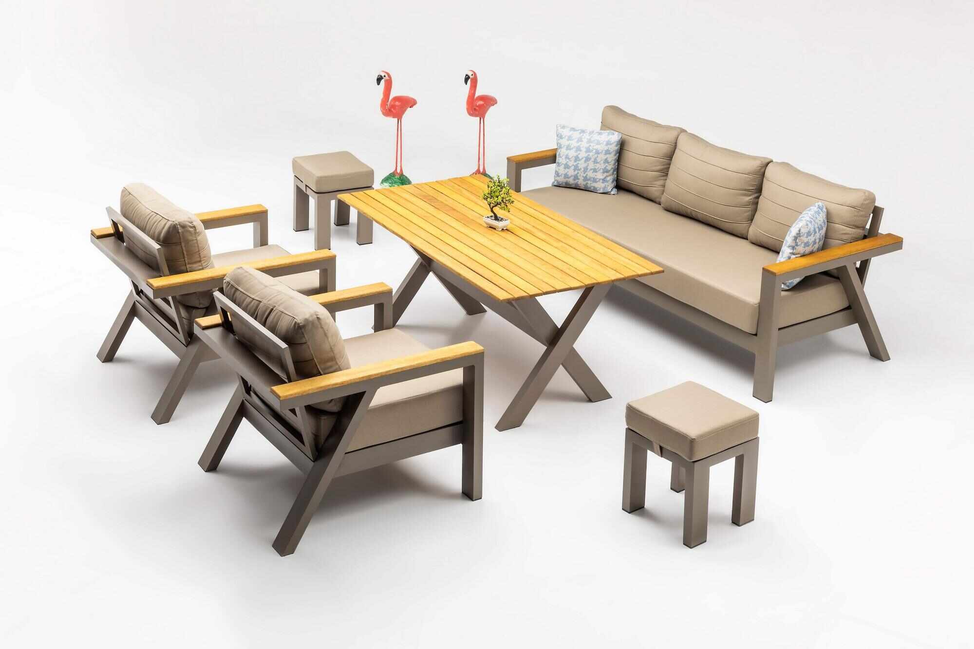 Set mobilier gradina / terasa Daisy Cappuccino, masa + canapea 3 locuri + 2 fotolii + 2 taburete