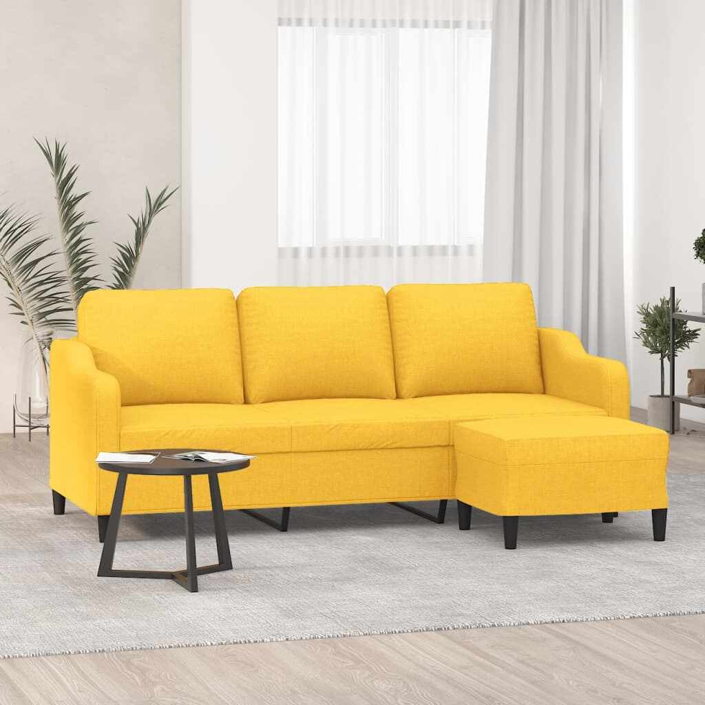 vidaXL Canapea cu 3 locuri și taburet, galben deschis, 180 cm, textil