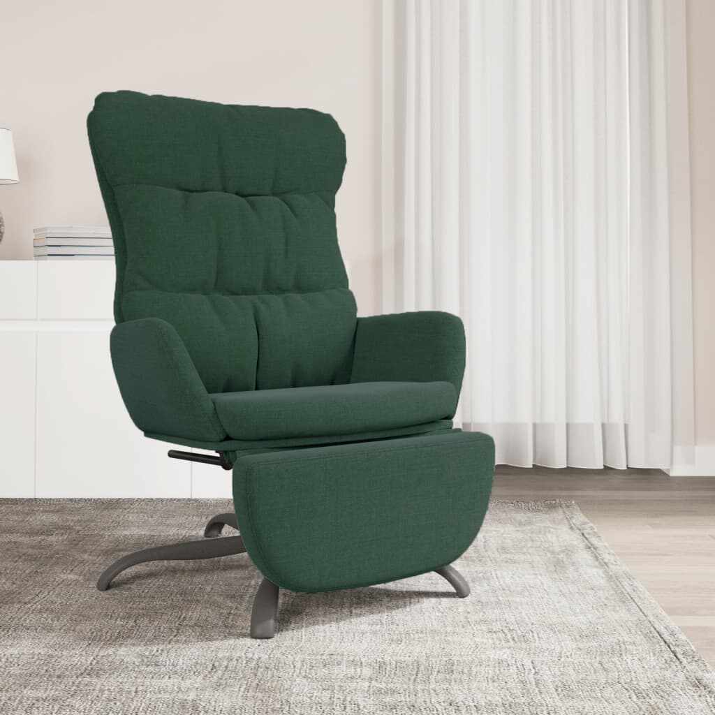 vidaXL Scaun de relaxare cu taburet, verde închis, material textil
