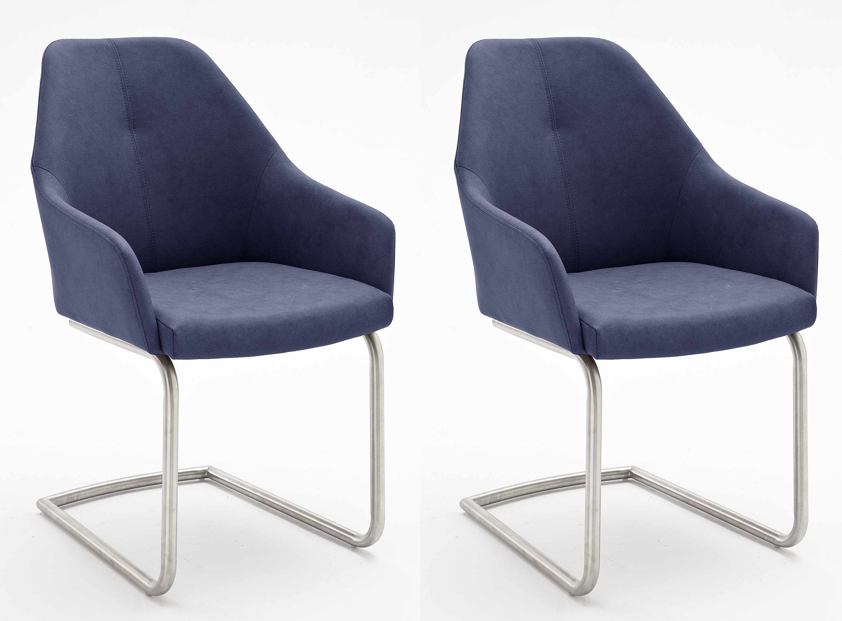 Set 2 scaune tapitate cu piele ecologica si picioare metalice, Madita A Swing, Bleu / Crom, l55xA62xH88 cm