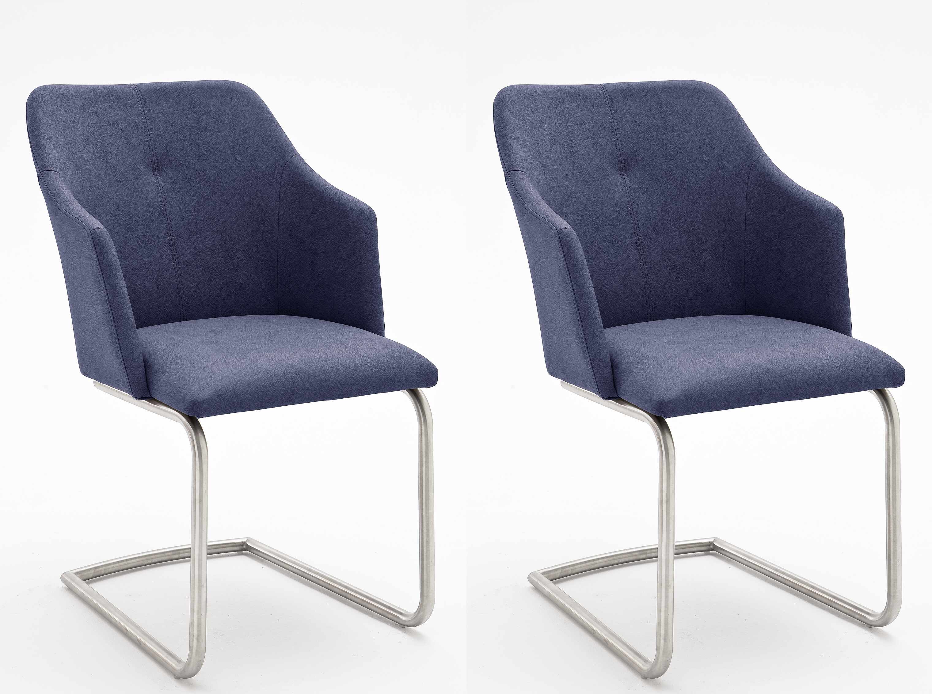 Set 2 scaune tapitate cu piele ecologica si picioare metalice, Madita B Swing, Bleu / Crom, l54xA62xH88 cm