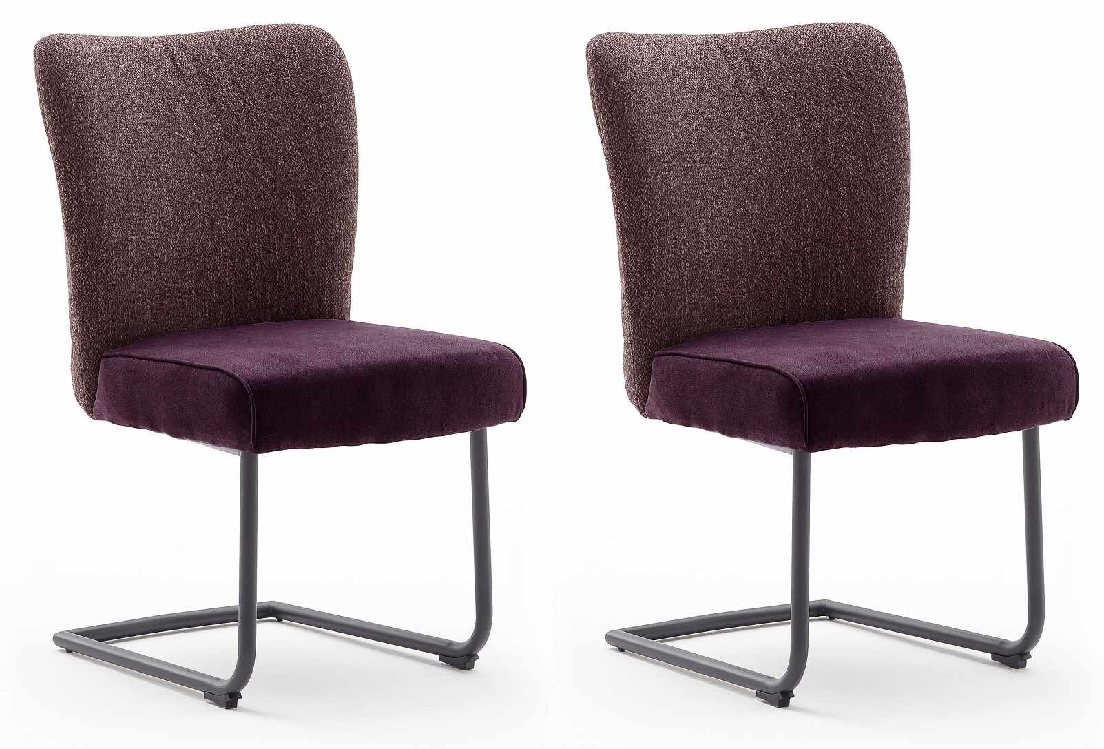 Set 2 scaune tapitate cu stofa si picioare metalice, Santiago A Swing, Burgundy / Negru, l53xA64xH93 cm