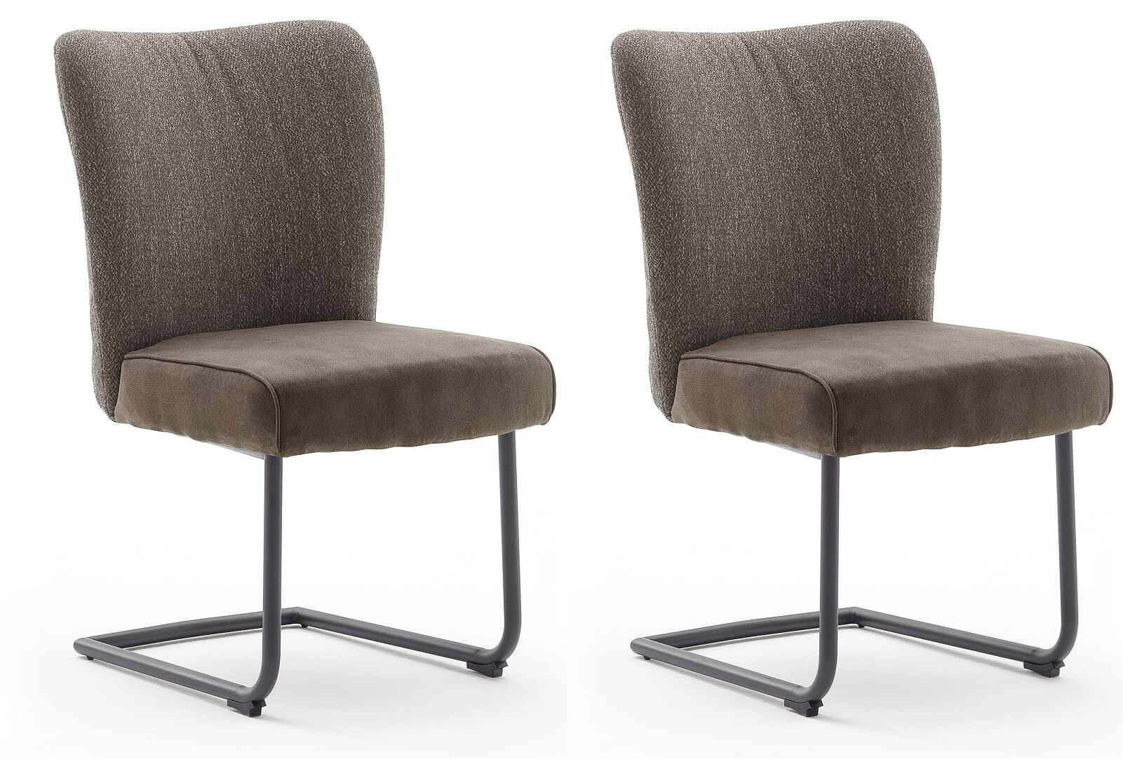 Set 2 scaune tapitate cu stofa si picioare metalice, Santiago A Swing, Cappucino / Negru, l53xA64xH93 cm