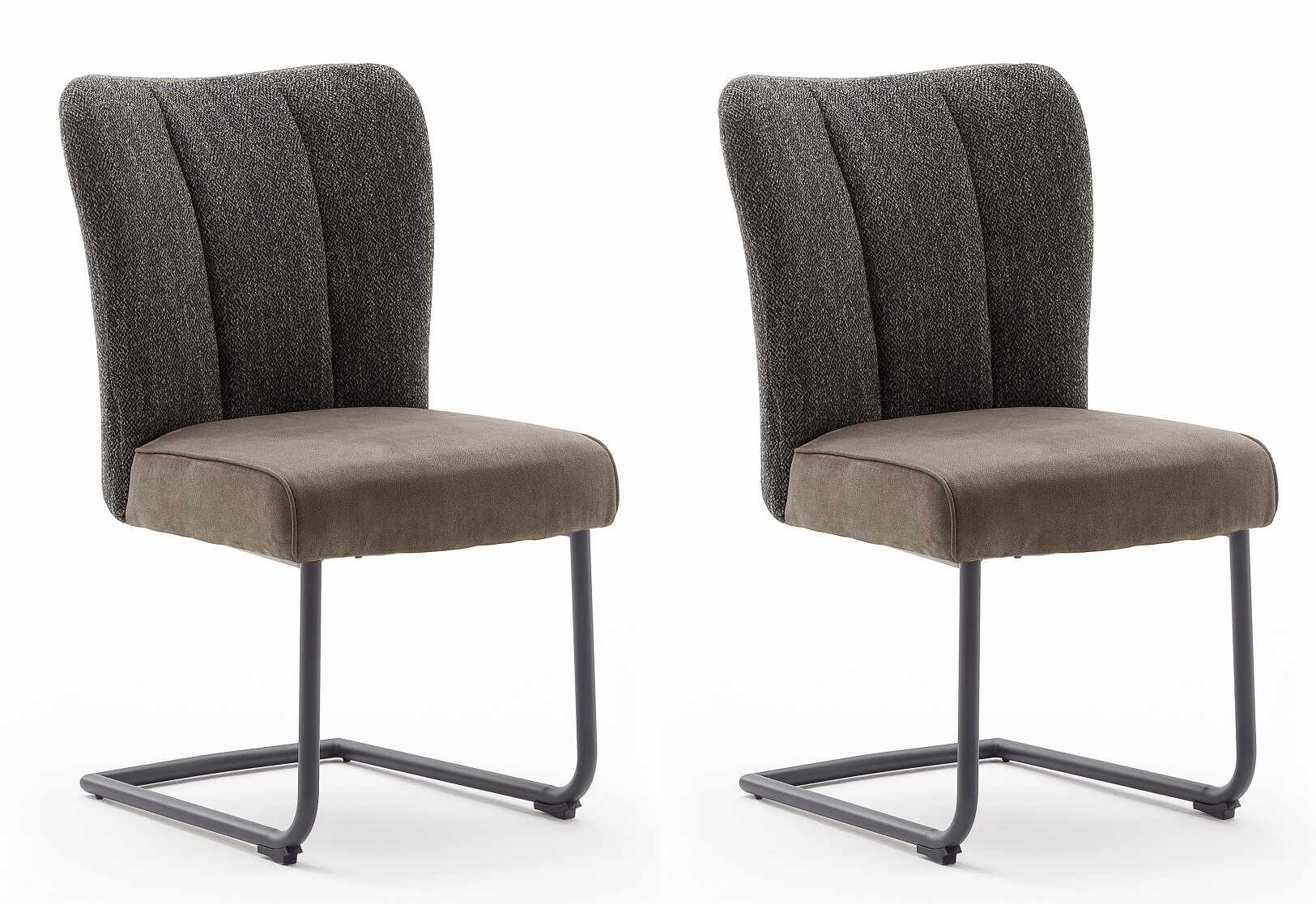 Set 2 scaune tapitate cu stofa si picioare metalice, Santiago B Swing, Antracit / Negru, l53xA64xH93 cm