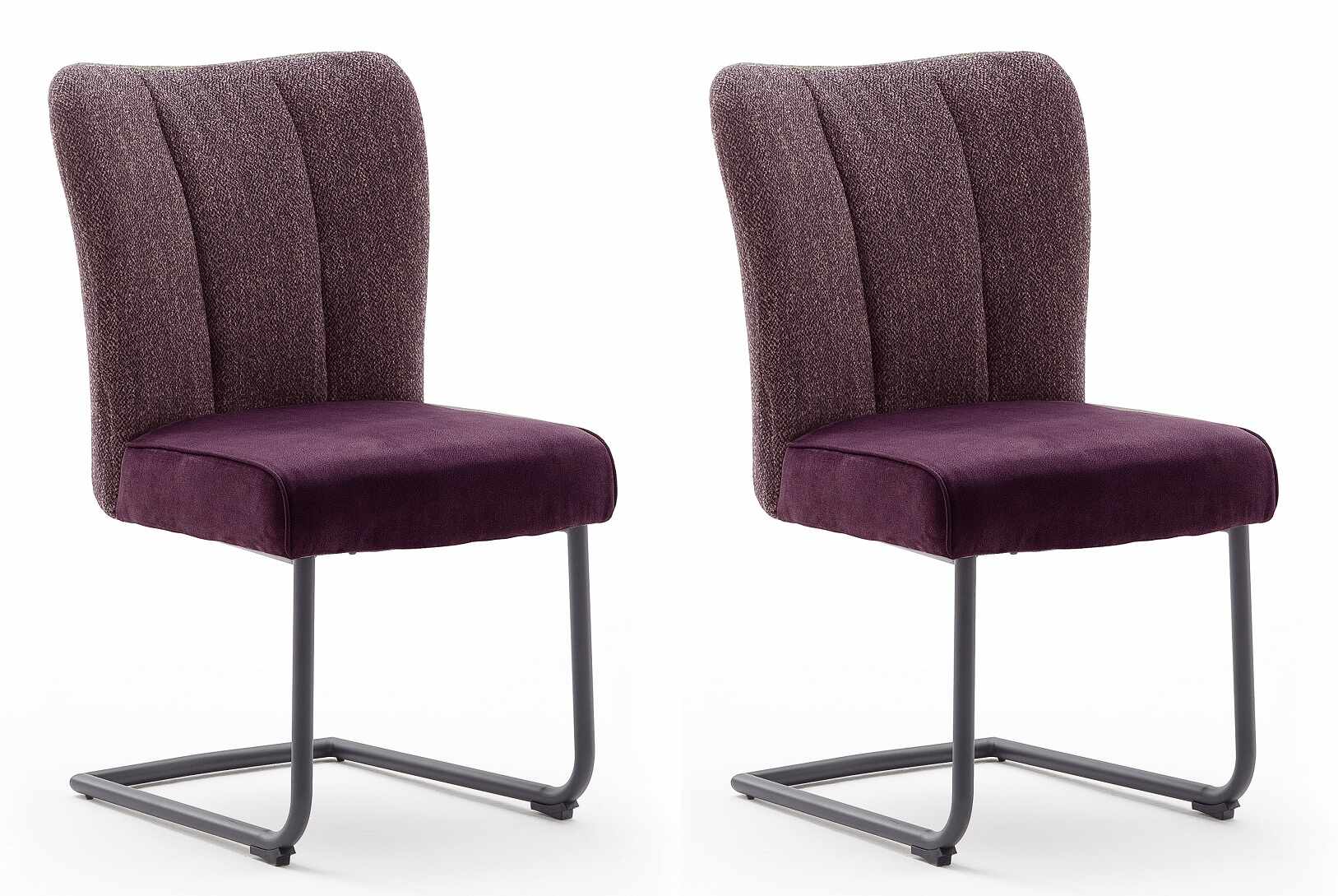 Set 2 scaune tapitate cu stofa si picioare metalice, Santiago B Swing, Burgundy / Negru, l53xA64xH93 cm