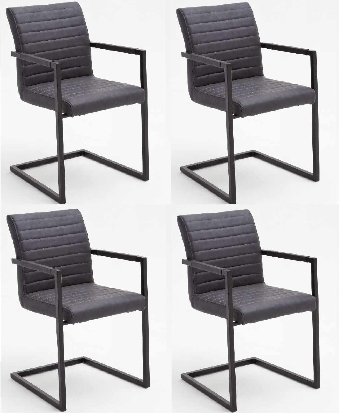 Set 4 scaune tapitate cu piele ecologica si picioare metalice, Kian A Plus, Gri / Negru, l54xA63xH86 cm
