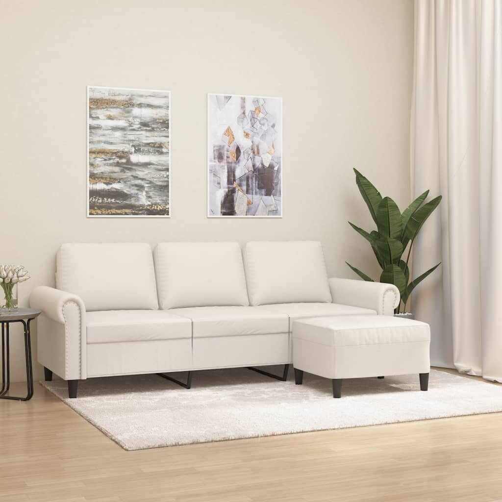 vidaXL Canapea cu 3 locuri și taburet, crem, 180 cm, piele ecologică