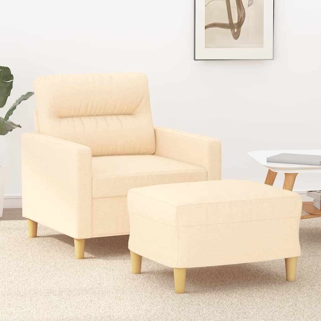 vidaXL Fotoliu canapea cu taburet, crem, 60 cm, material textil