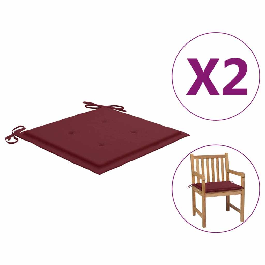 vidaXL Perne scaun de grădină, 2 buc., roșu vin, 50x50x3 cm, textil