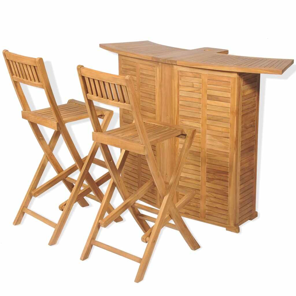 vidaXL Set de bar cu scaune pliabile, 3 piese, lemn masiv de tec