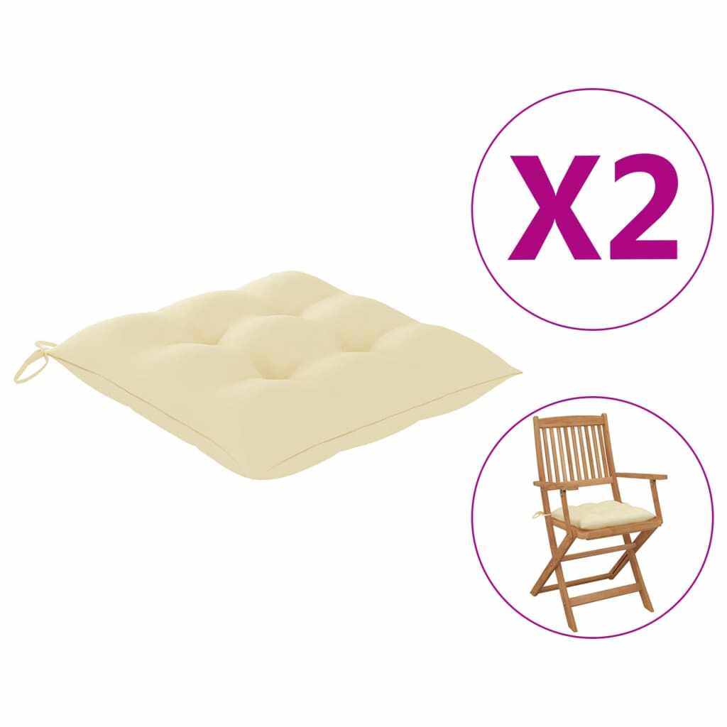 vidaXL Perne de scaun, 2 buc., alb crem, 40 x 40 x 7 cm, textil