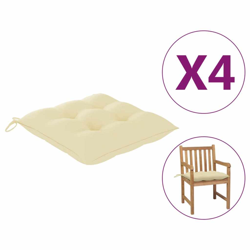 vidaXL Perne de scaun, 4 buc., alb crem, 50x50x7 cm, material textil