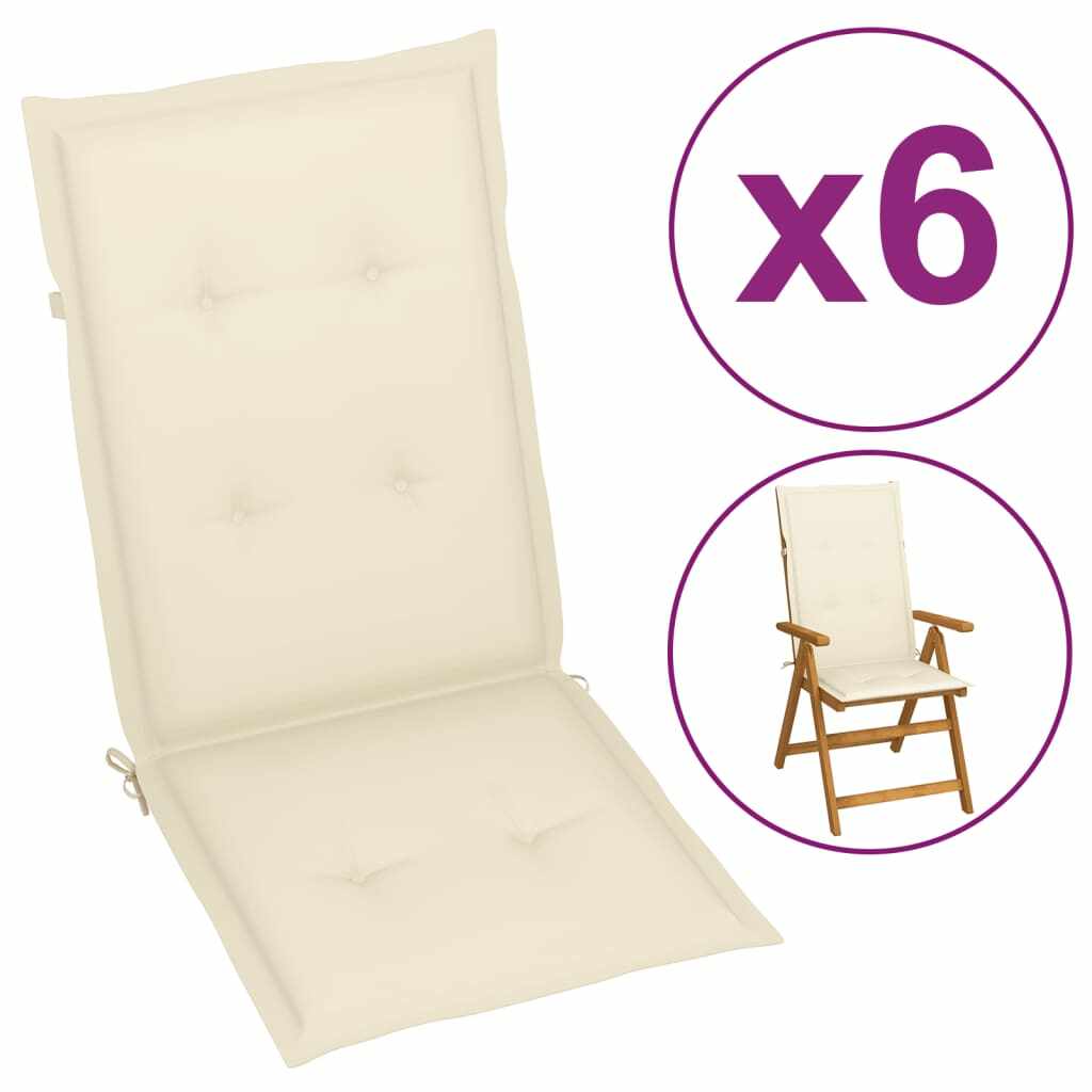 vidaXL Perne pentru scaun de grădină, 6 buc., crem, 120 x 50 x 3 cm