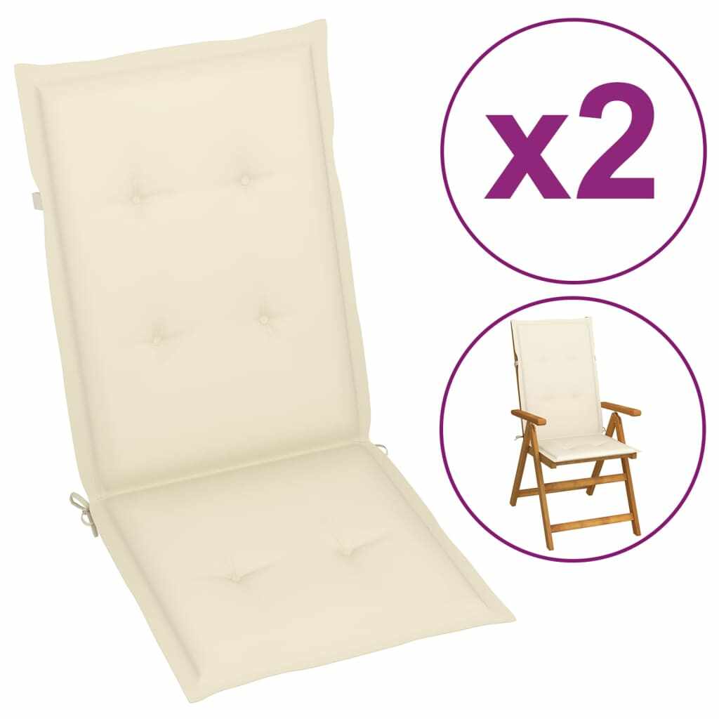 vidaXL Perne scaun de grădină, 2 buc, crem, 120x50x3 cm
