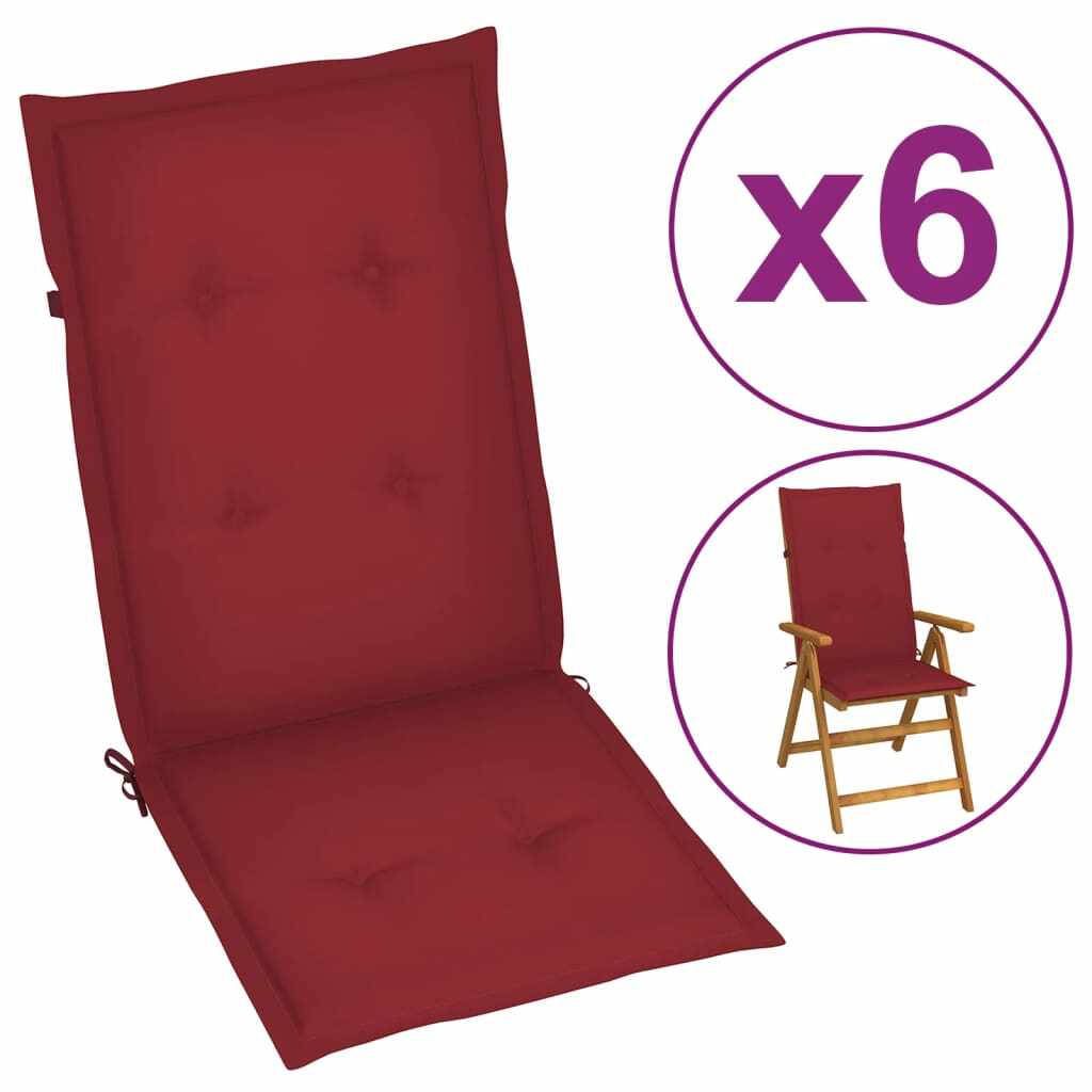 vidaXL Perne scaun de grădină, 6 buc., roșu vin, 120 x 50 x 3 cm