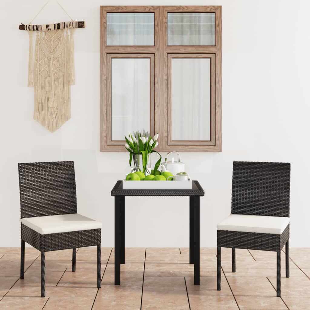 vidaXL Set de masă și scaune de exterior, 3 piese, negru, poliratan