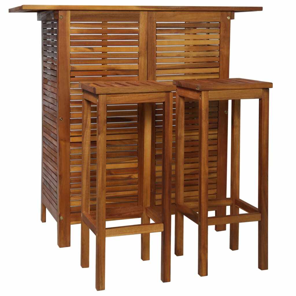 vidaXL Set masă și scaune de bar, 3 buc., lemn masiv de salcâm