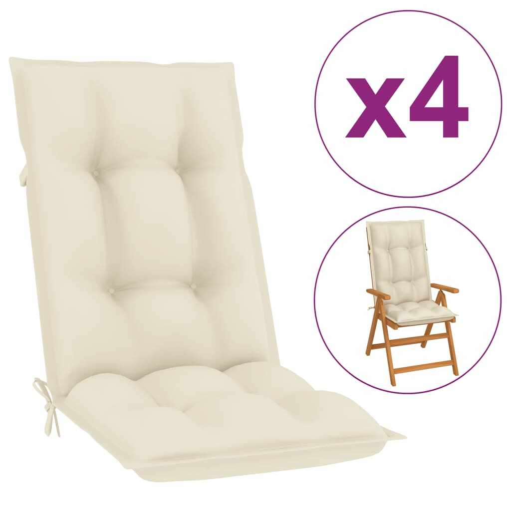 vidaXL Perne pentru scaun de grădină, 4 buc., crem, 120 x 50 x 7 cm