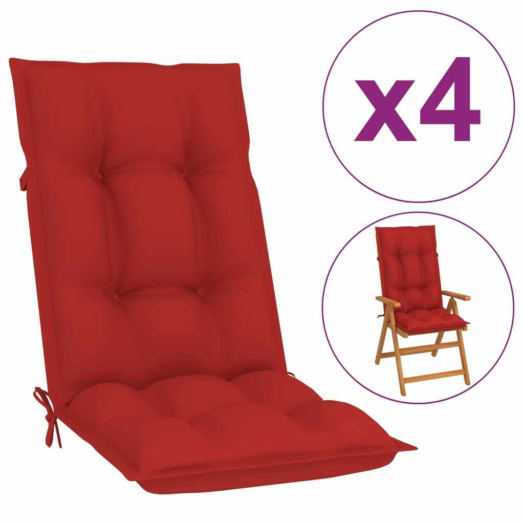 vidaXL Perne pentru scaun de grădină, 4 buc., roșu, 120x50x7 cm