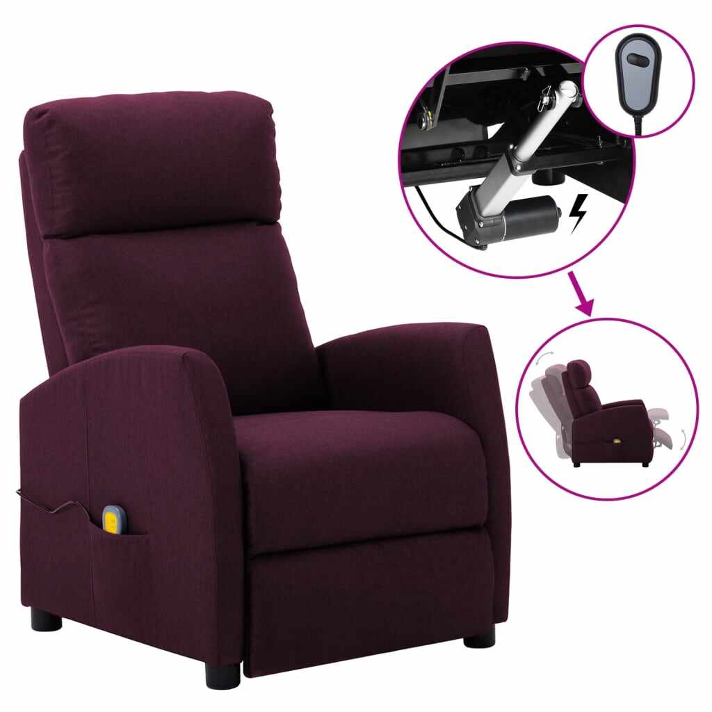 vidaXL Fotoliu de masaj rabatabil electric, violet, material textil