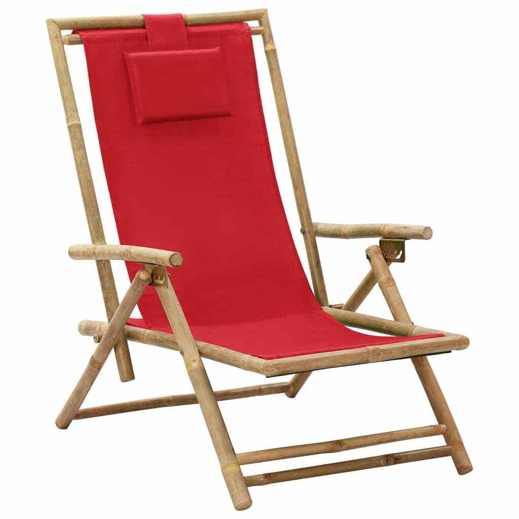 vidaXL Scaun rabatabil de relaxare, roșu, bambus & țesătură