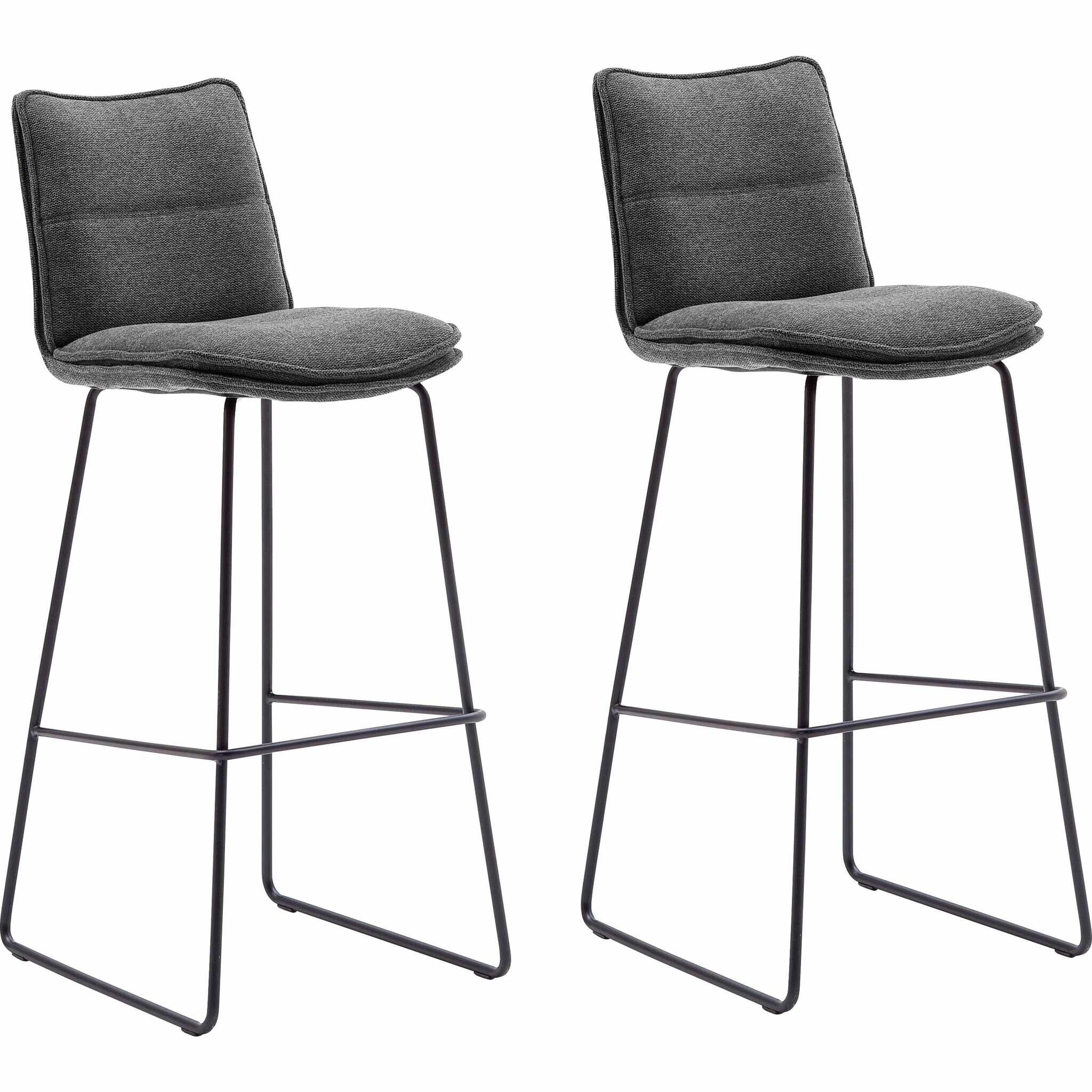 Set 2 scaune de bar rotative tapitate cu stofa si picioare metalice, Hampton Antracit / Negru, l45xA54xH110 cm