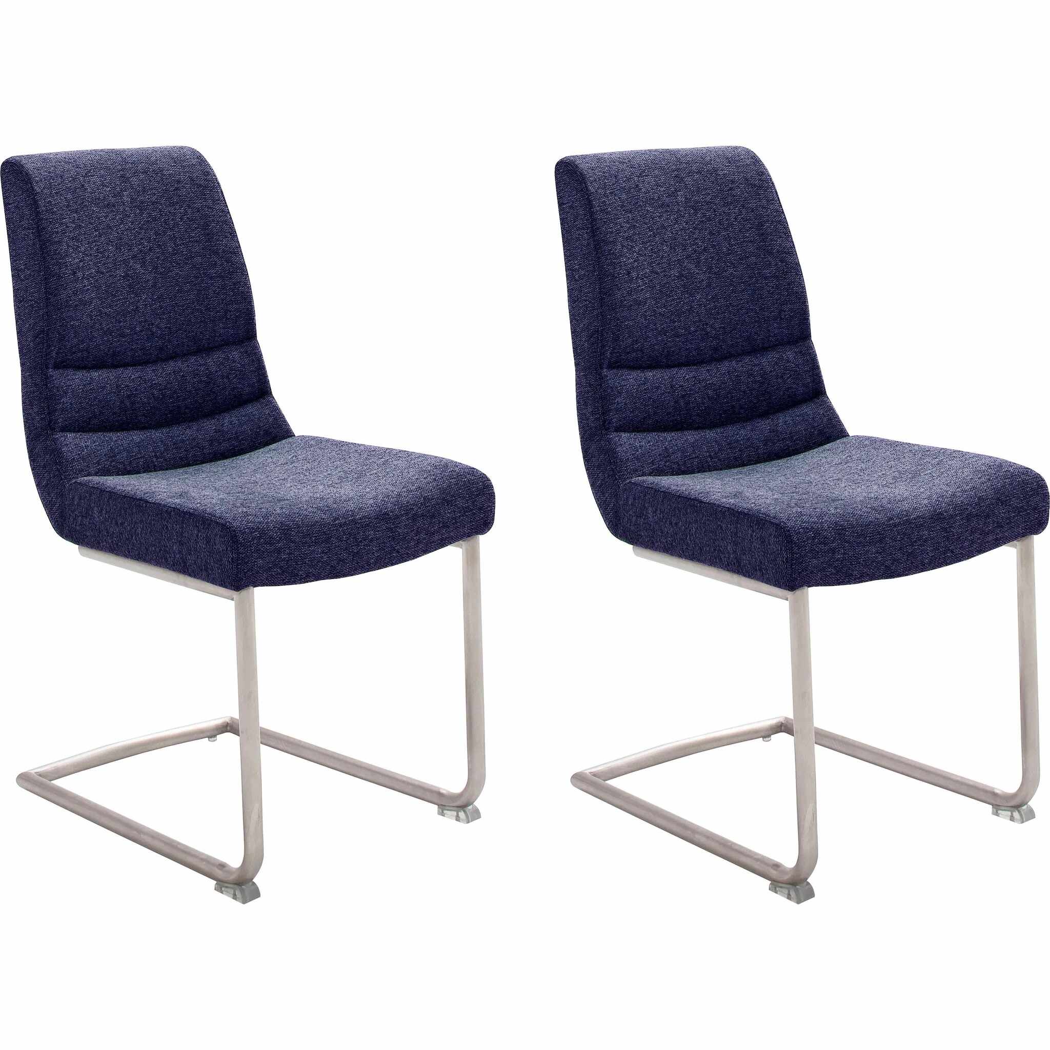 Set 2 scaune tapitate cu stofa si picioare metalice, Montera Swing Albastru / Crom, l45xA63xH90 cm
