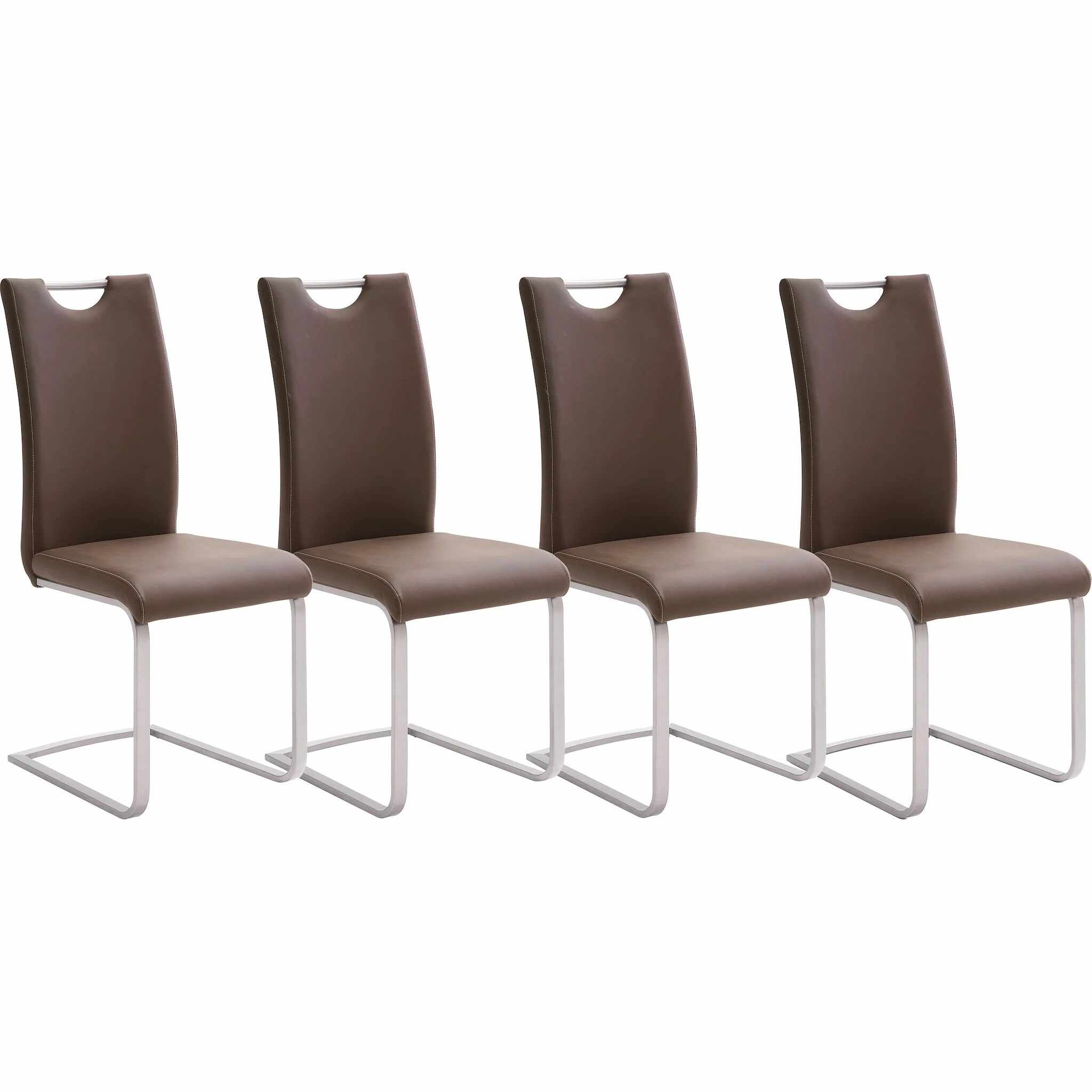 Set 4 scaune tapitate cu piele ecologica si picioare metalice, Paulo Griff Maro / Crom, l42xA55xH103 cm